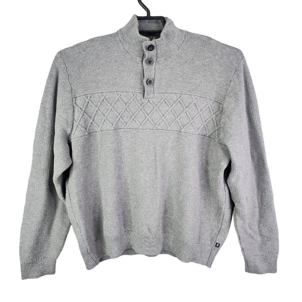 Mens Gray Chaps Pullover Sweater w/ Button Collar Long Sleeve Size XXL